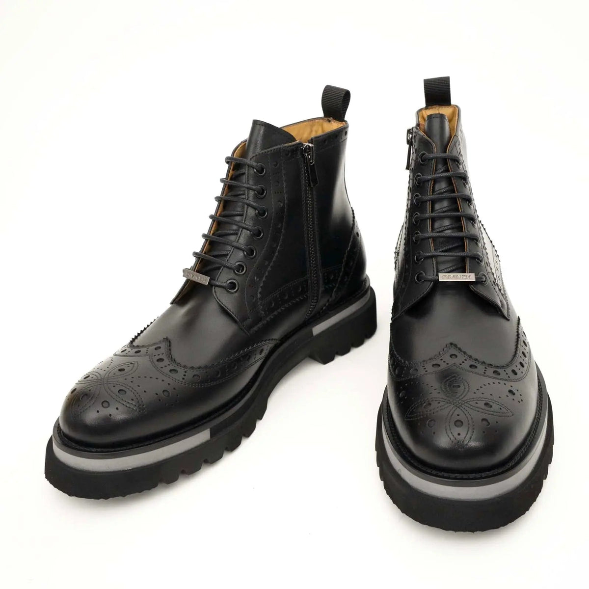 Black Brogue Lace-Up Ankle Boots DIVINCH