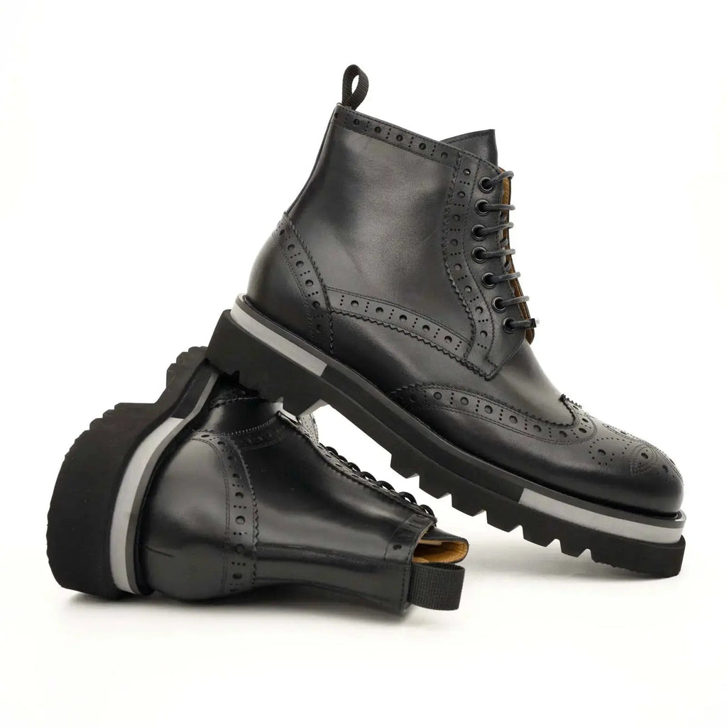 Black Brogue Lace-Up Ankle Boots DIVINCH