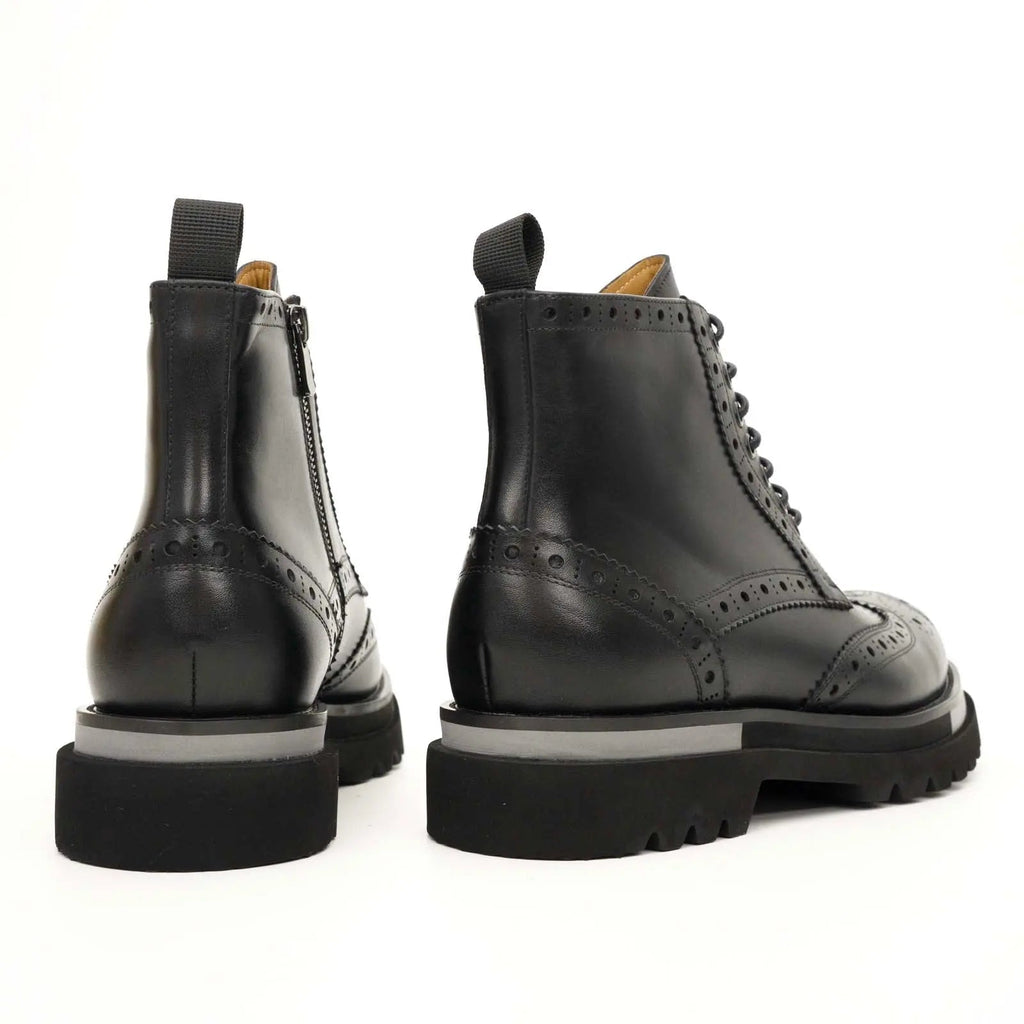 Black Brogue Lace-Up Ankle Boots DIVINCH