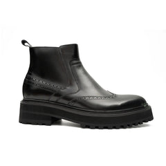 Black Brogue Leather Chelsea Boots DIVINCH