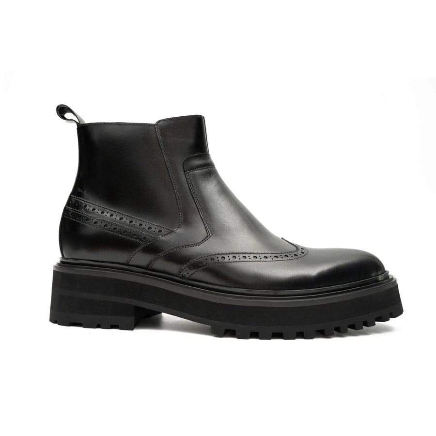 Black Brogue Leather Chelsea Boots DIVINCH