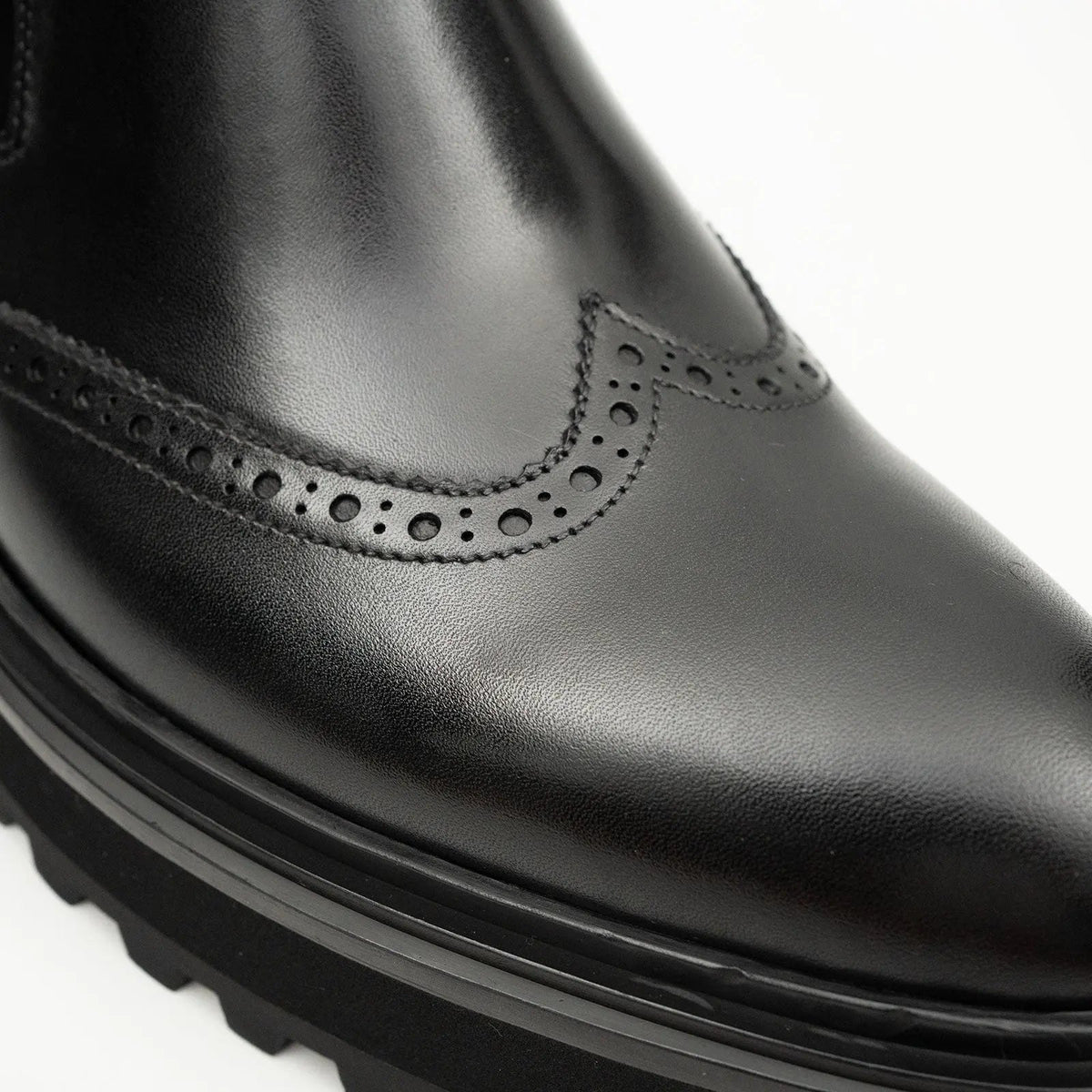 Black Brogue Leather Chelsea Boots DIVINCH