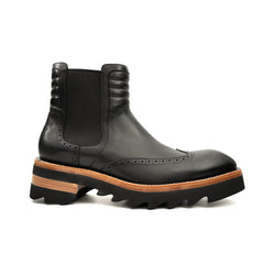 Black Brogue Platform Chelsea Boot DIVINCH