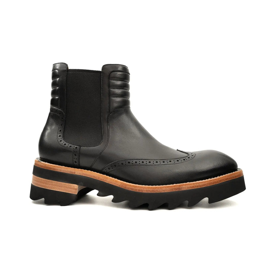 Black Brogue Platform Chelsea Boot DIVINCH