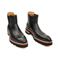 Black Brogue Platform Chelsea Boot DIVINCH