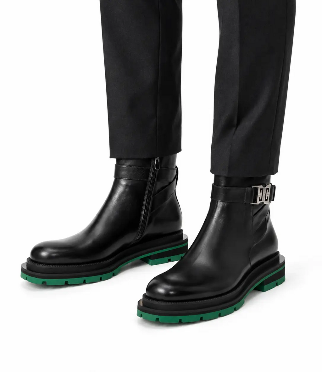 Black Buckle Boots Green Lug Sole DIVINCH