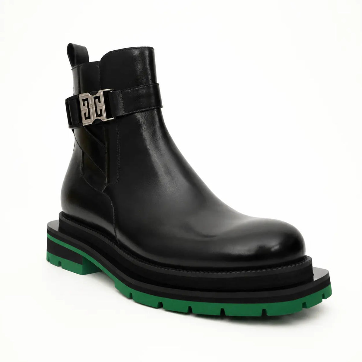 Black Buckle Boots Green Lug Sole DIVINCH