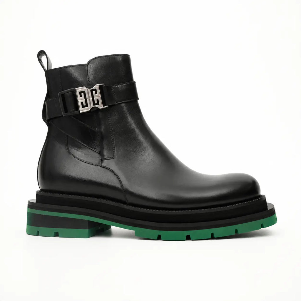 Black Buckle Boots Green Lug Sole DIVINCH