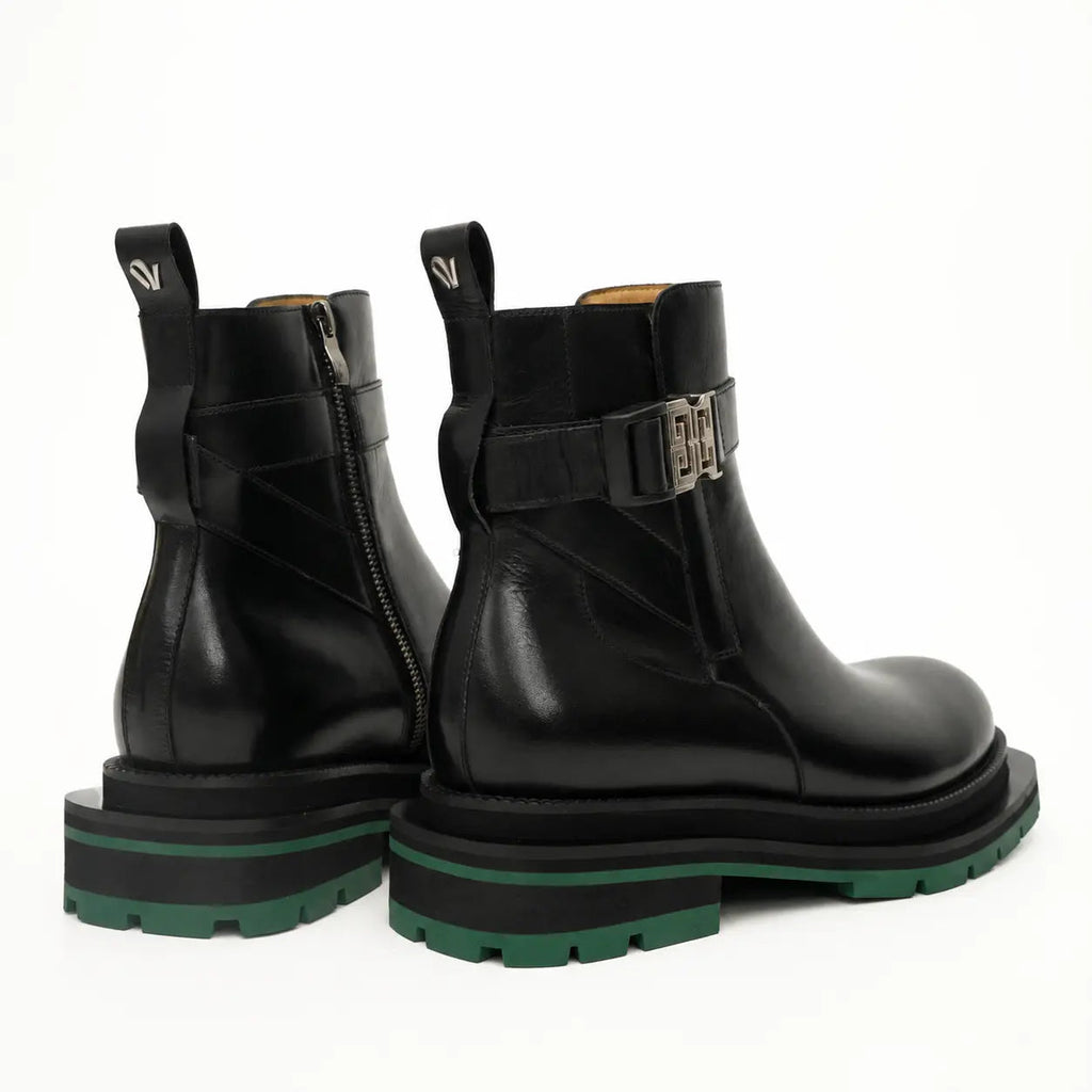 Black Buckle Boots Green Lug Sole DIVINCH