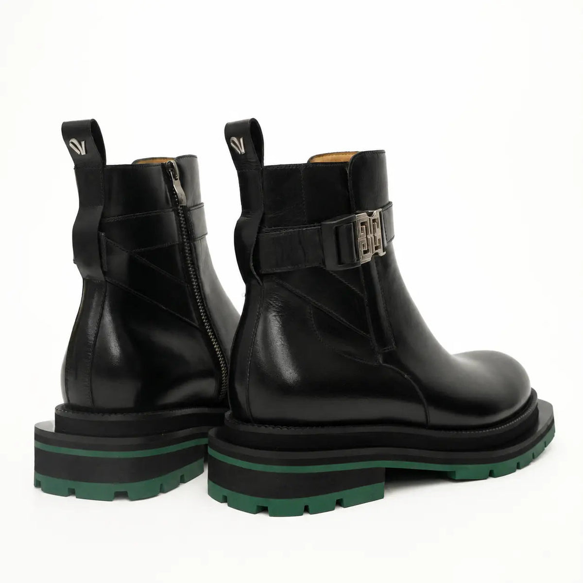 Black Buckle Boots Green Lug Sole DIVINCH