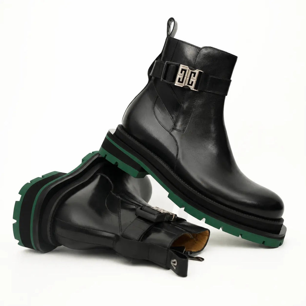 Black Buckle Boots Green Lug Sole DIVINCH
