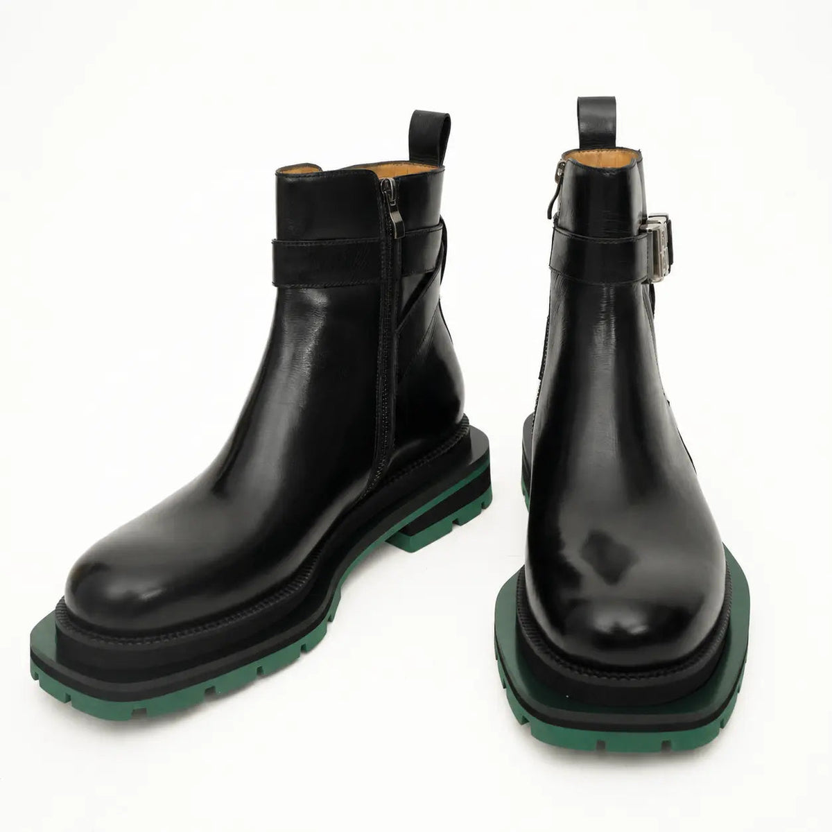 Black Buckle Boots Green Lug Sole DIVINCH