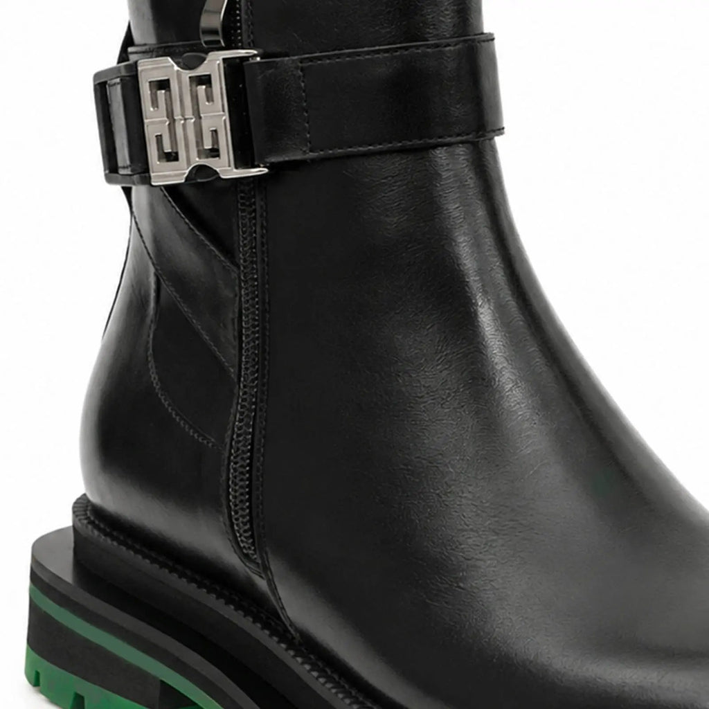 Black Buckle Boots Green Lug Sole DIVINCH