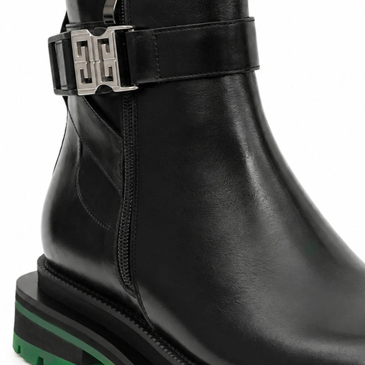 Black Buckle Boots Green Lug Sole DIVINCH