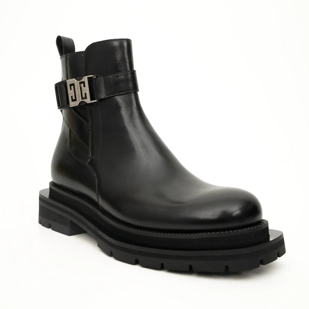 Black Buckle Zip Ankle Boots DIVINCH