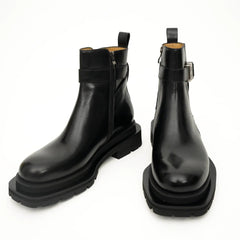 Black Buckle Zip Ankle Boots DIVINCH