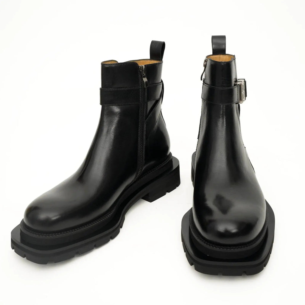 Black Buckle Zip Ankle Boots DIVINCH