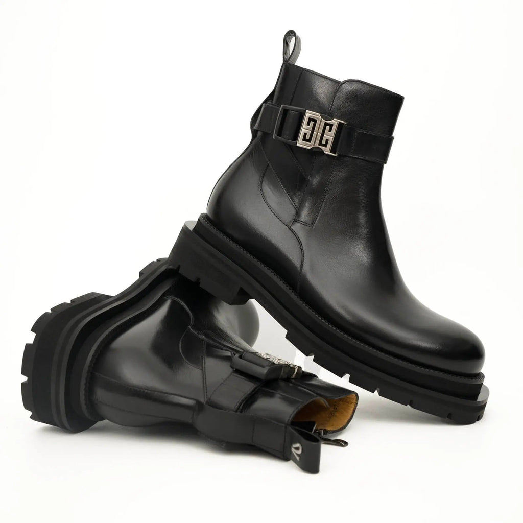 Black Buckle Zip Ankle Boots DIVINCH