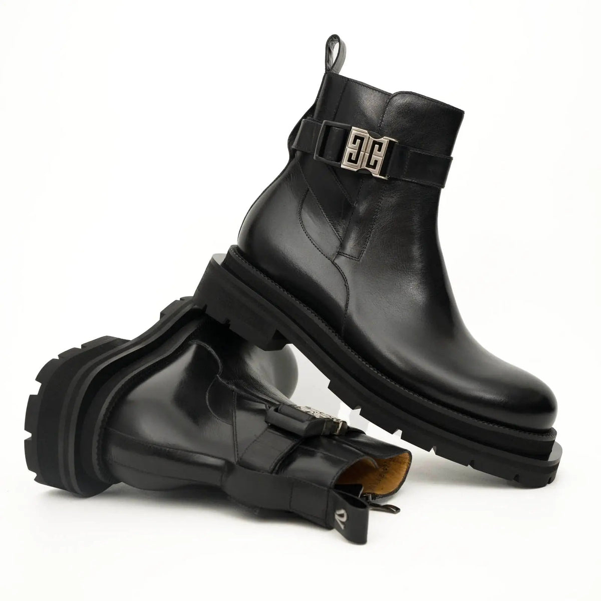 Black Buckle Zip Ankle Boots DIVINCH