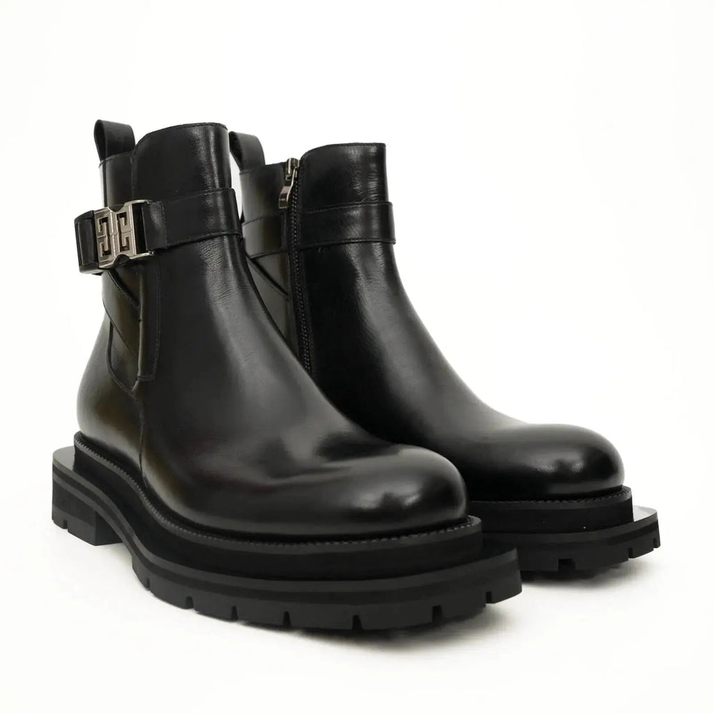 Black Buckle Zip Ankle Boots DIVINCH