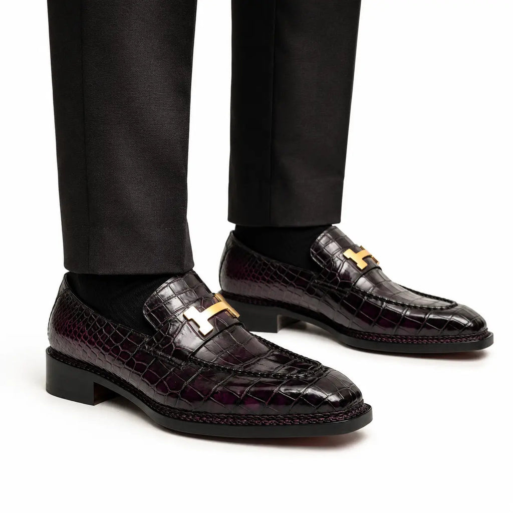 Black Burgundy Crocodile Bit Loafer DIVINCH