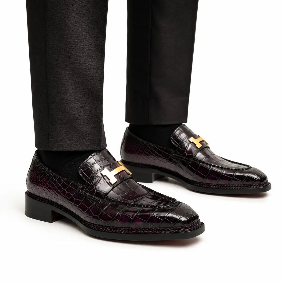 Black Burgundy Crocodile Bit Loafer DIVINCH