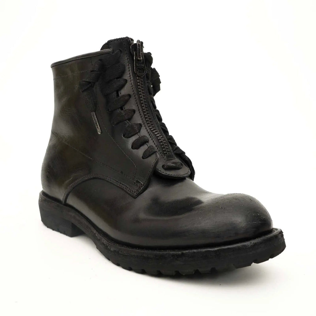 Black Calf Leather Combat Boots DIVINCH