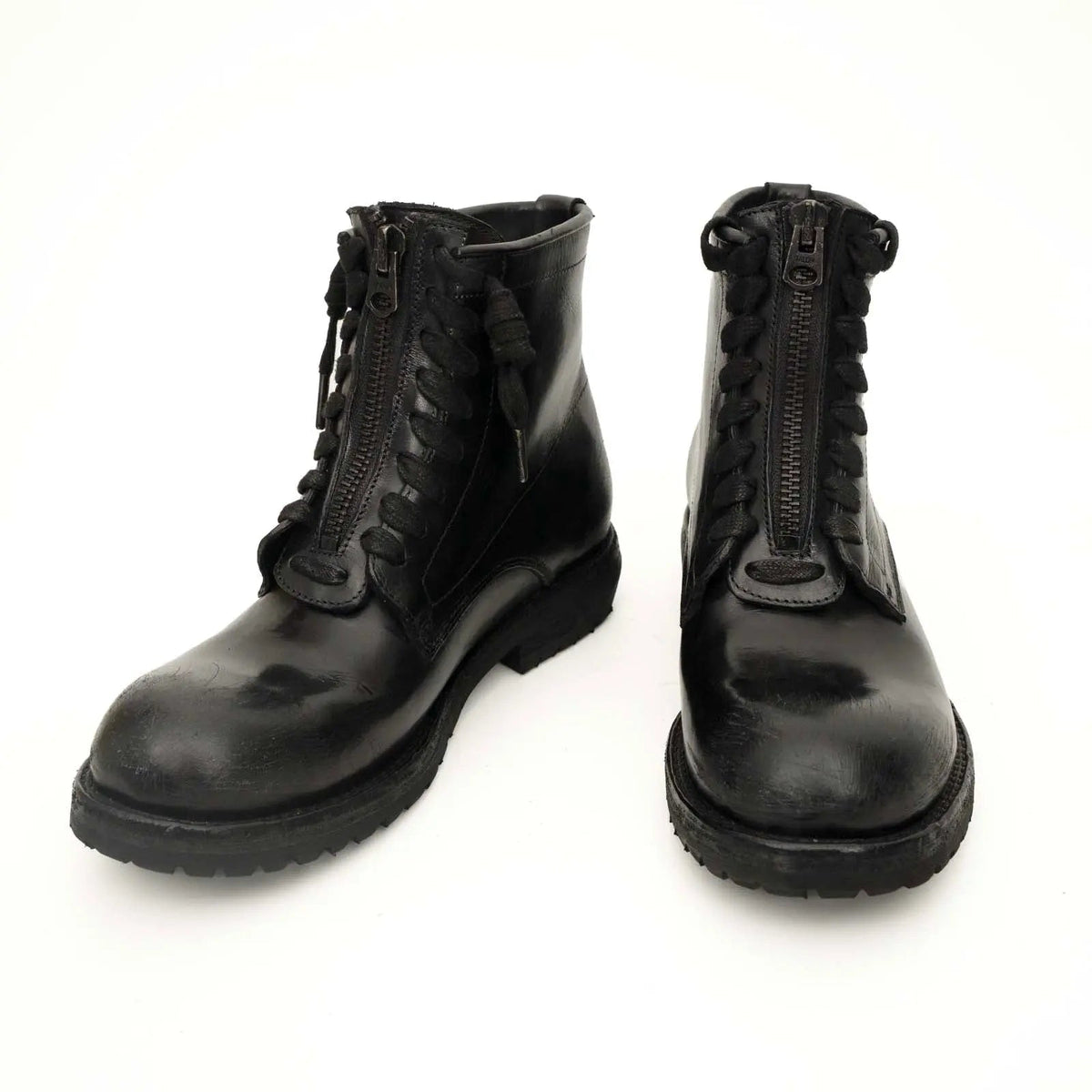 Black Calf Leather Combat Boots DIVINCH