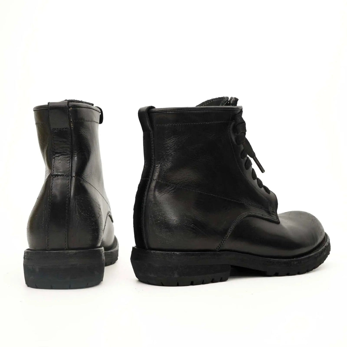 Black Calf Leather Combat Boots DIVINCH