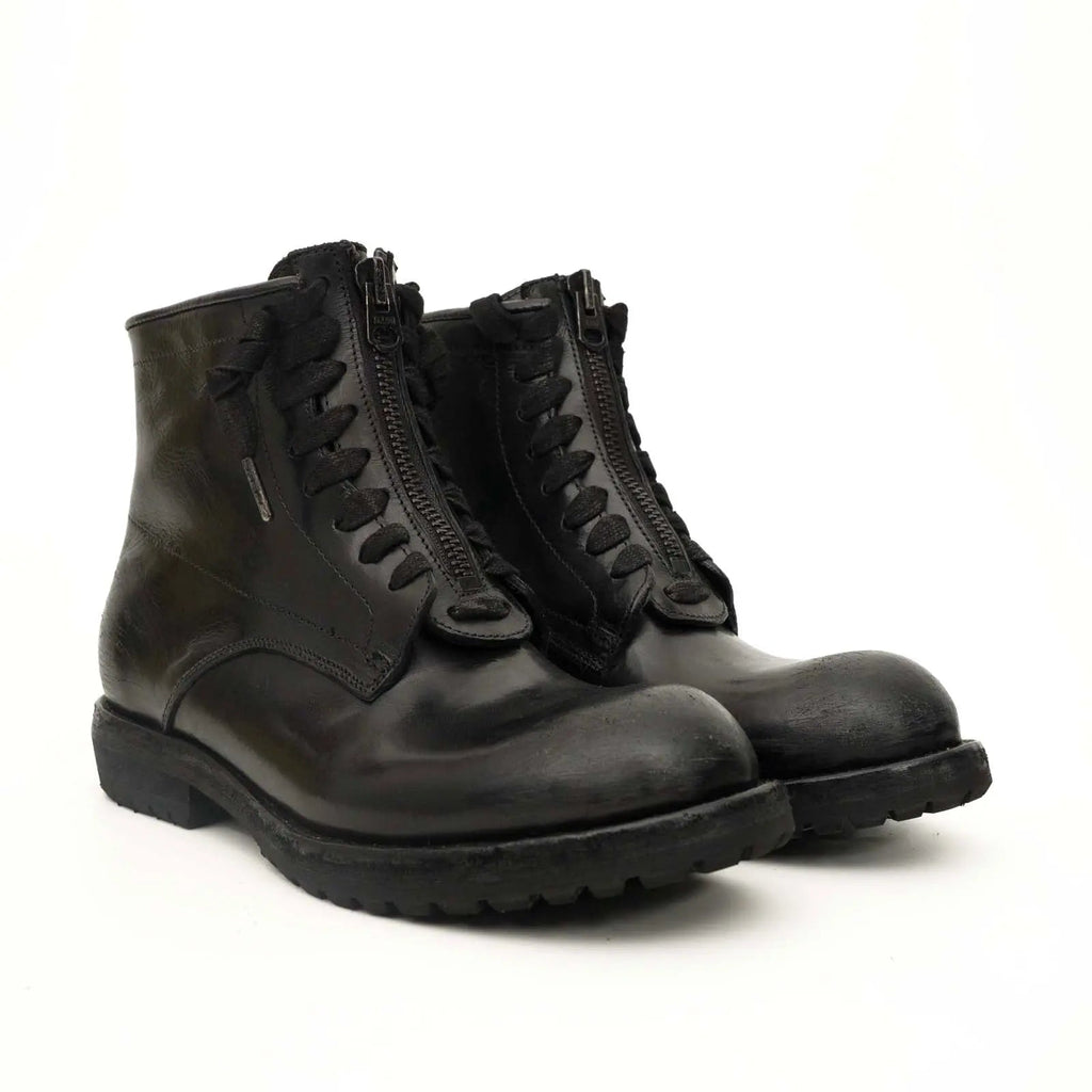 Black Calf Leather Combat Boots DIVINCH