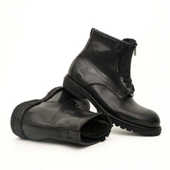 Black Calf Leather Combat Boots DIVINCH