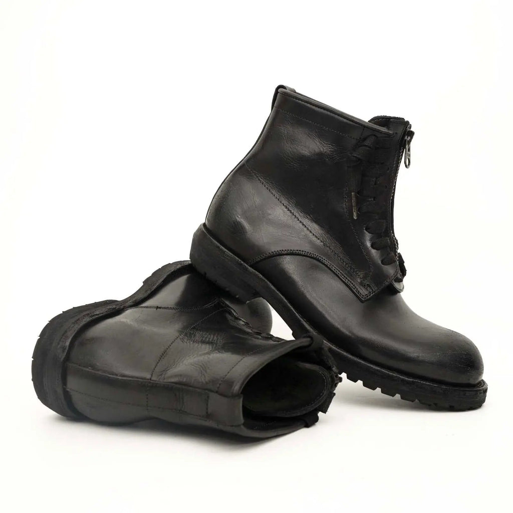 Black Calf Leather Combat Boots DIVINCH