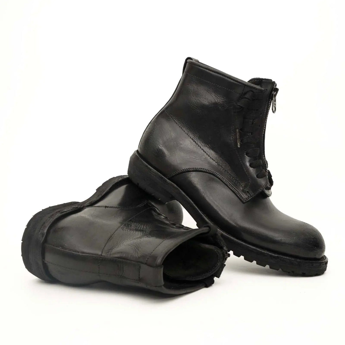 Black Calf Leather Combat Boots DIVINCH