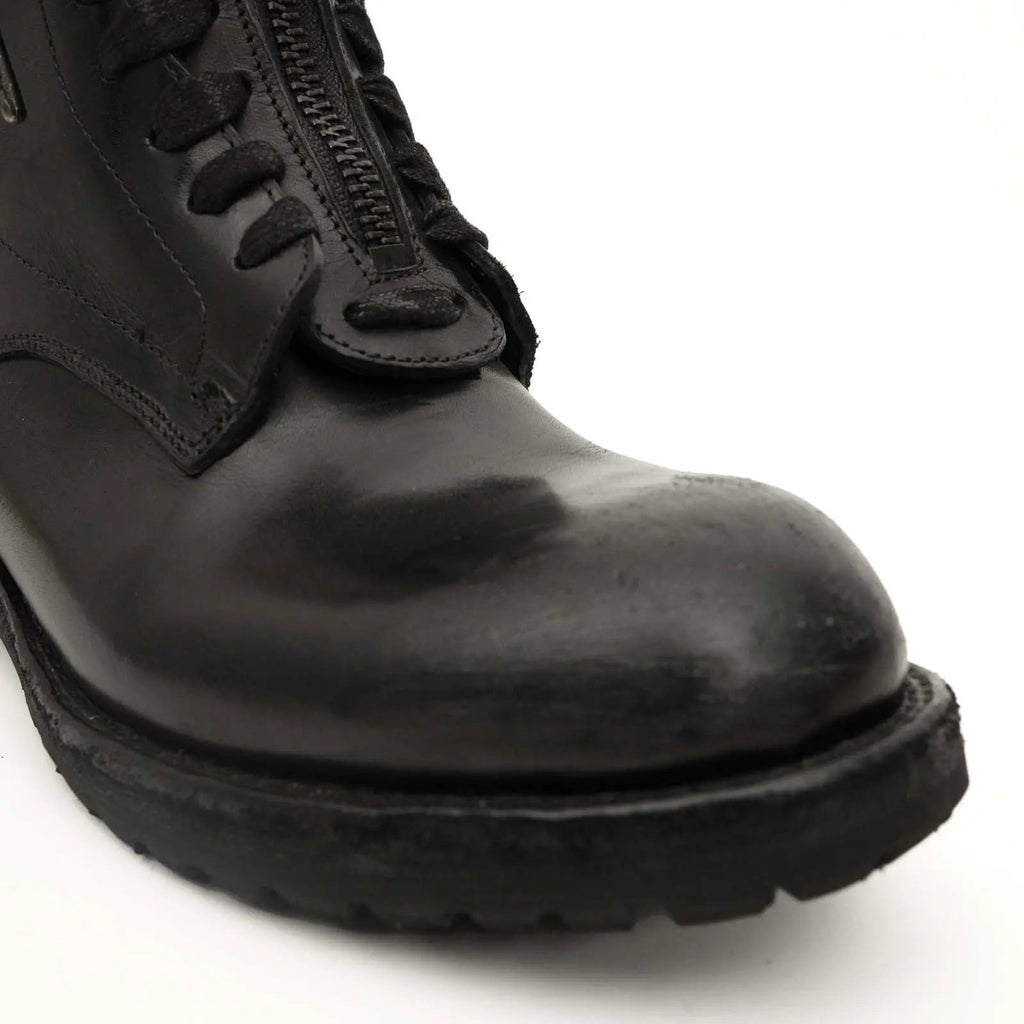 Black Calf Leather Combat Boots DIVINCH