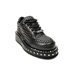 Black Studded Calf Leather Derby Shoes