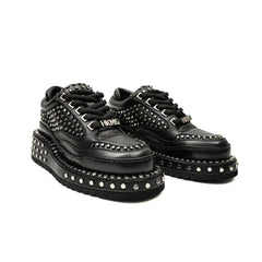 Black Studded Calf Leather Derby Shoes