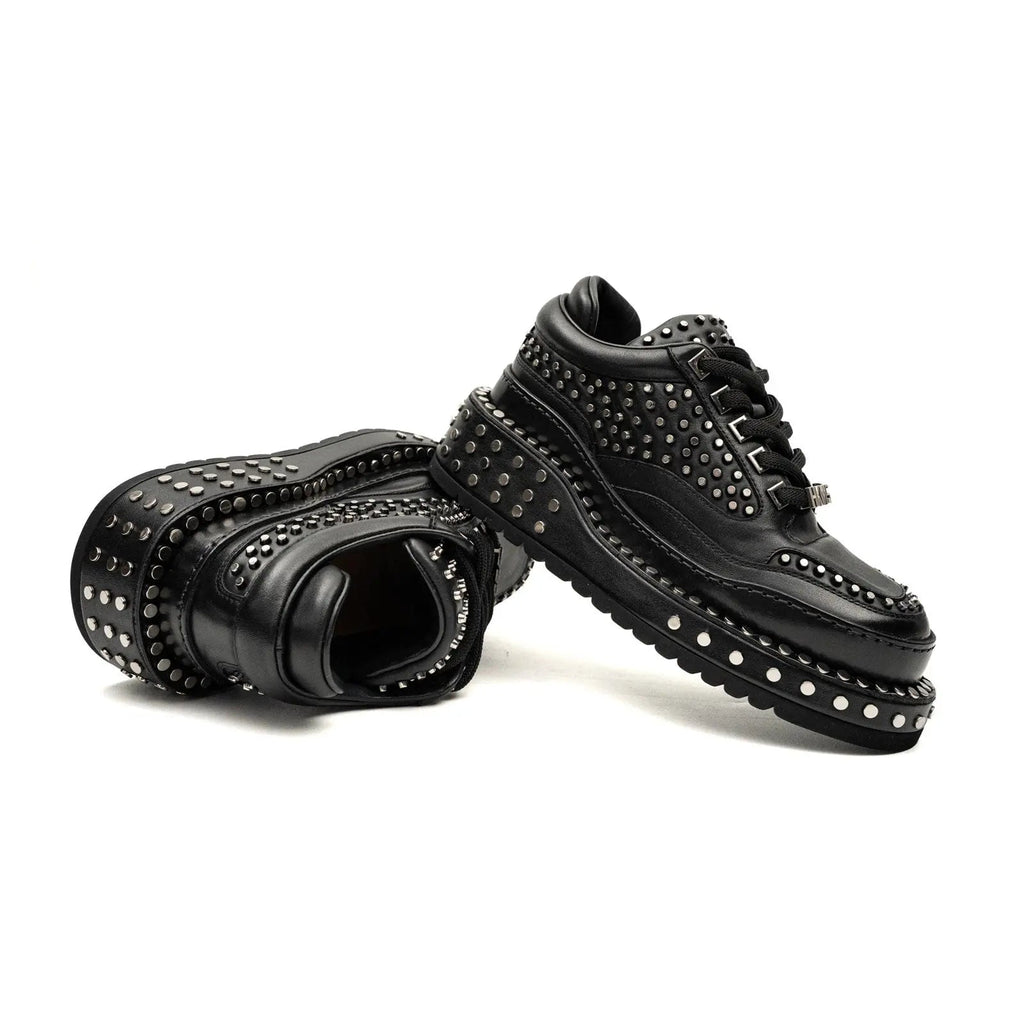Black Platform Sneaker with Dense Side Studs