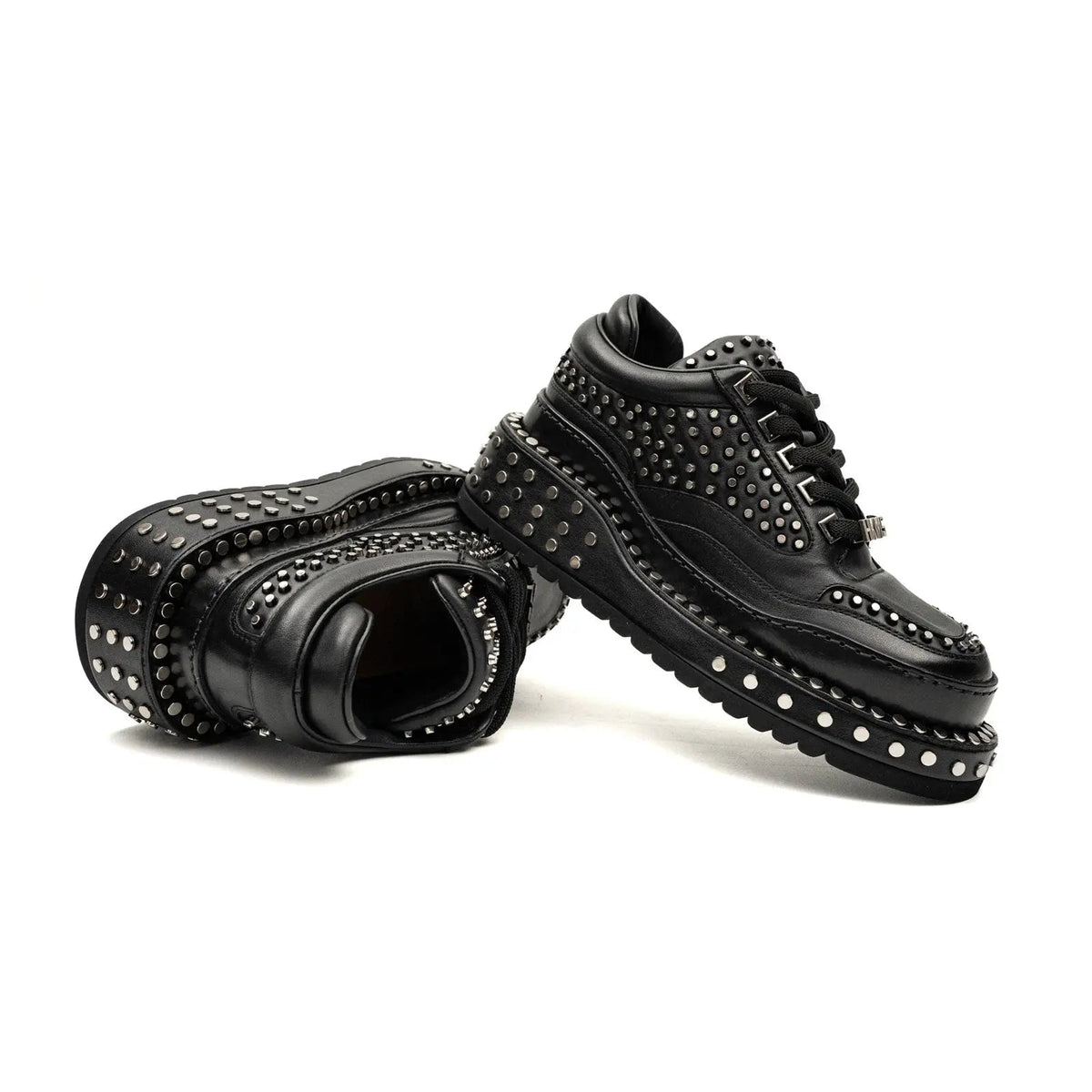 Black Platform Sneaker with Dense Side Studs