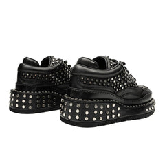 Black Studded Calf Leather Derby Shoes