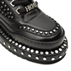 Black Studded Calf Leather Derby Shoes