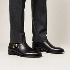 Black Calfskin Monk Strap Boot on-foot studio view