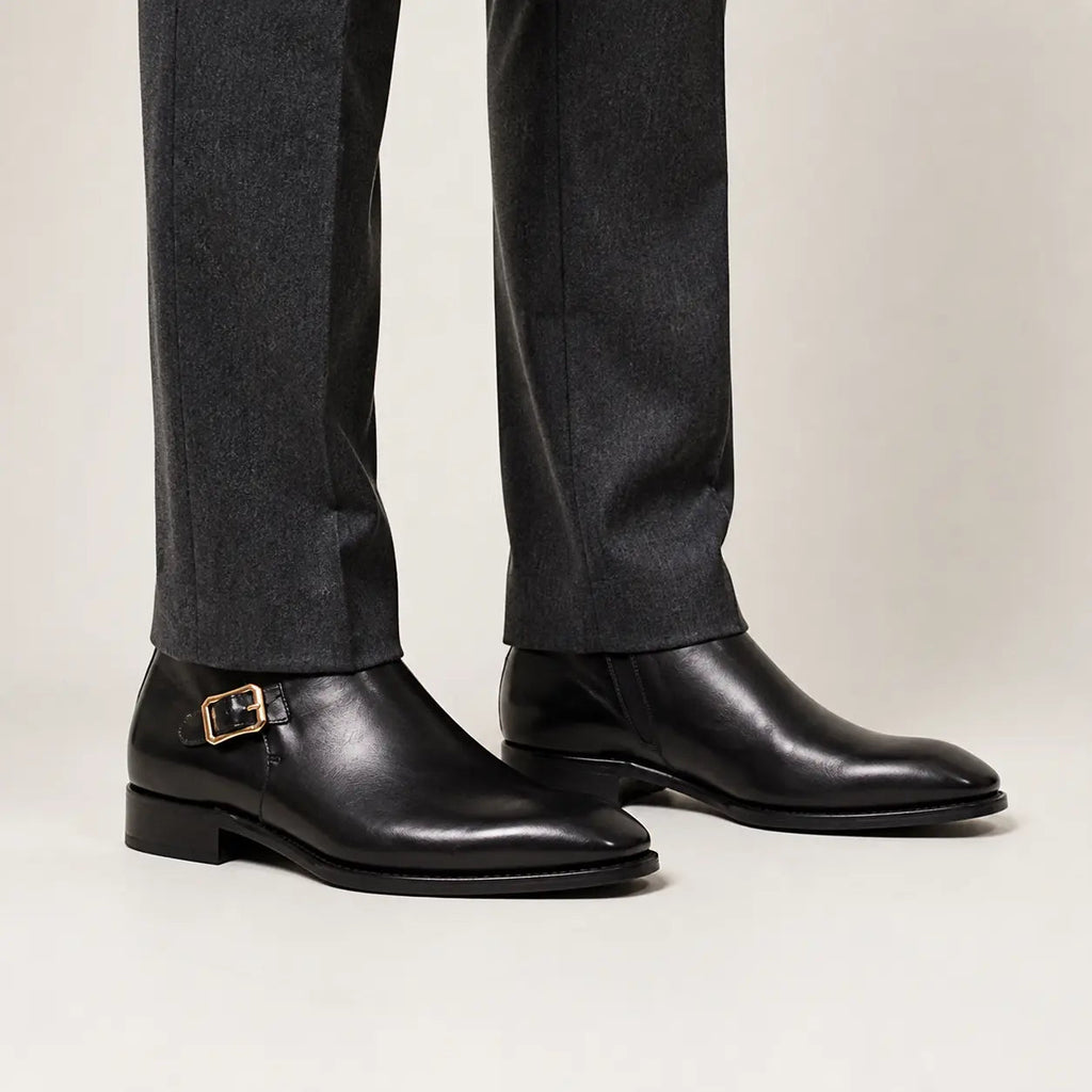 Black Calfskin Monk Strap Boot on-foot studio view