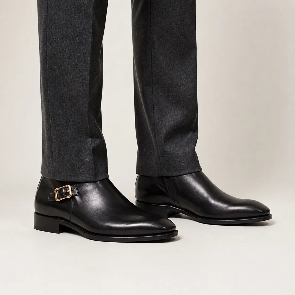 Black Calfskin Monk Strap Boot on-foot studio view