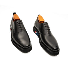 Black Plain-Toe Calf Leather Oxford Shoes