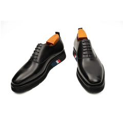 Black Plain-Toe Calf Leather Oxford Shoes