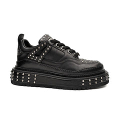 Black Calfskin Studded Platform Sneakers Divinch
