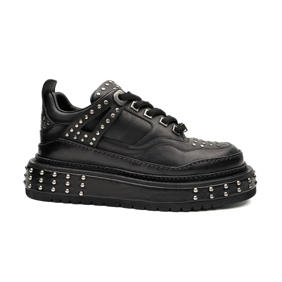 Black Calfskin Studded Platform Sneakers Divinch