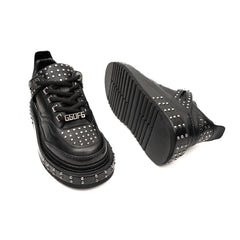 Black Calfskin Studded Platform Sneakers Divinch