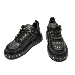 Black Calfskin Studded Platform Sneakers Divinch