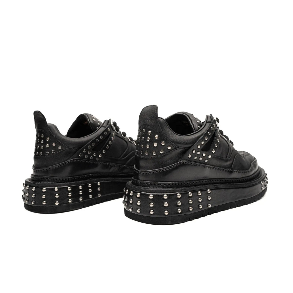 Black Calfskin Studded Platform Sneakers Divinch